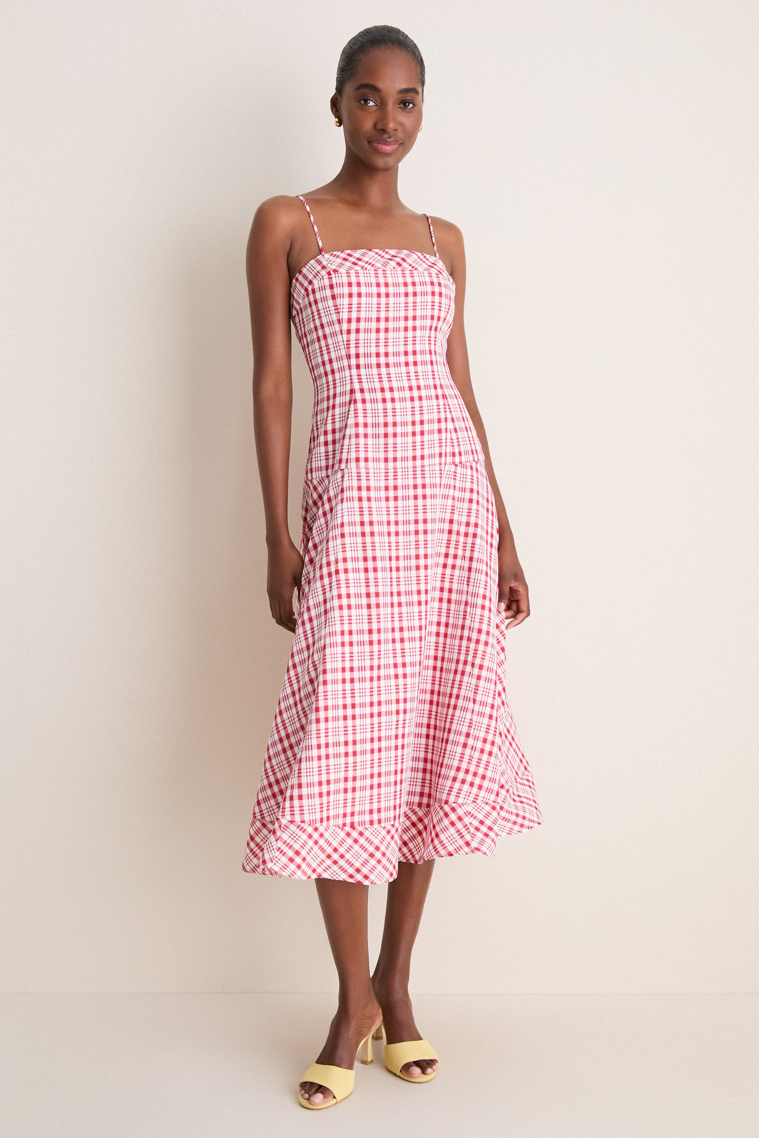 Rosie Assoulin Red Plaid Drop Me a Note Midi Dress Red Plaid / 6