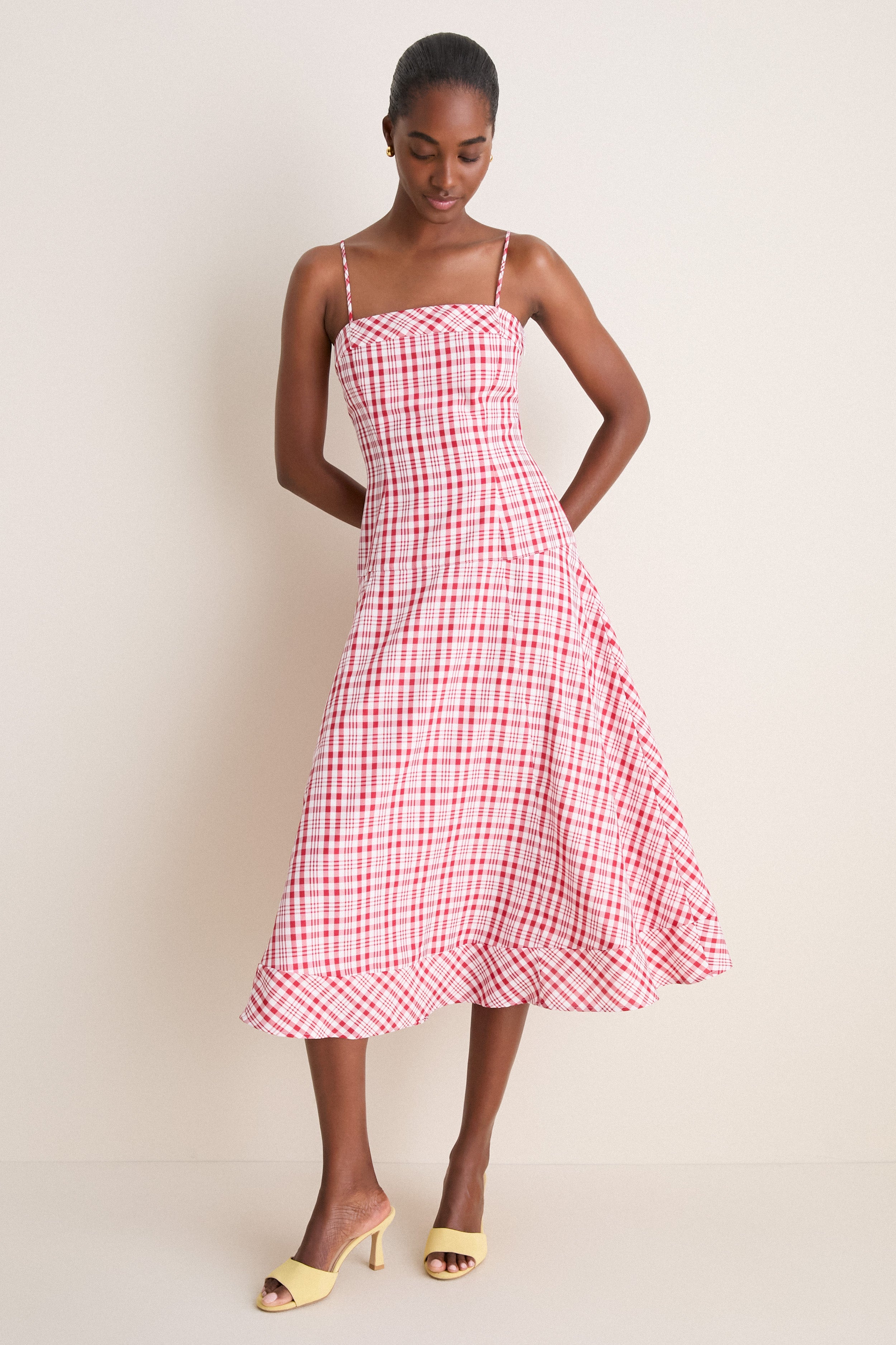 Rosie Assoulin Red Plaid Drop Me a Note Midi Dress Red Plaid / 6
