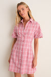 Red Plaid A-Line Mini Shirt Dress