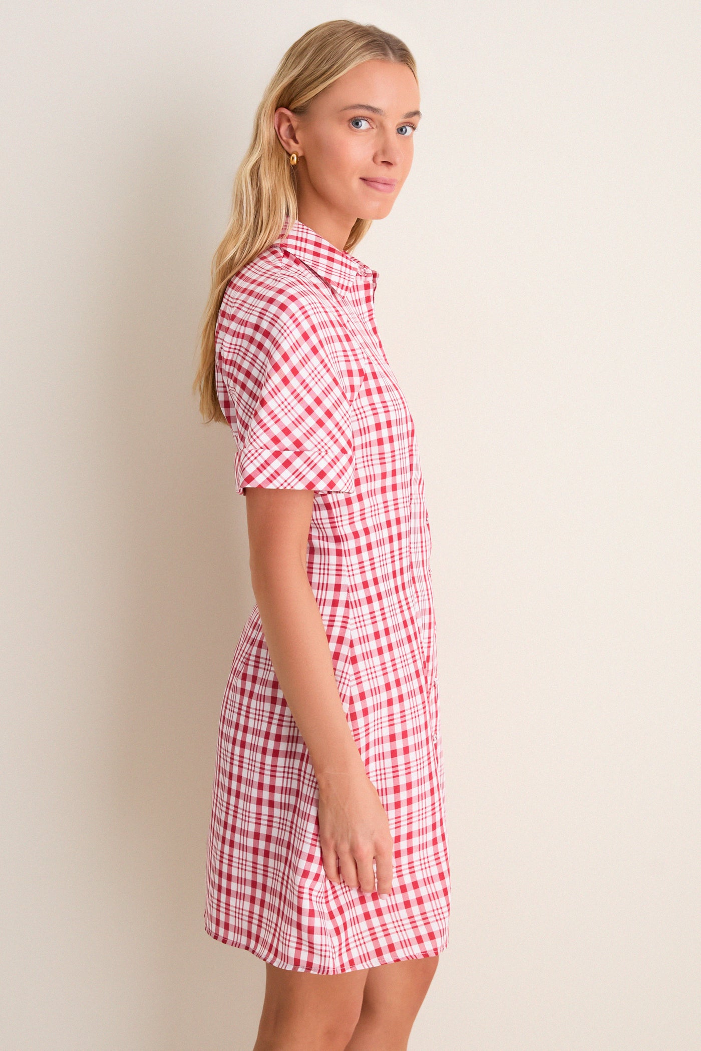 Red Plaid A-Line Mini Shirt Dress