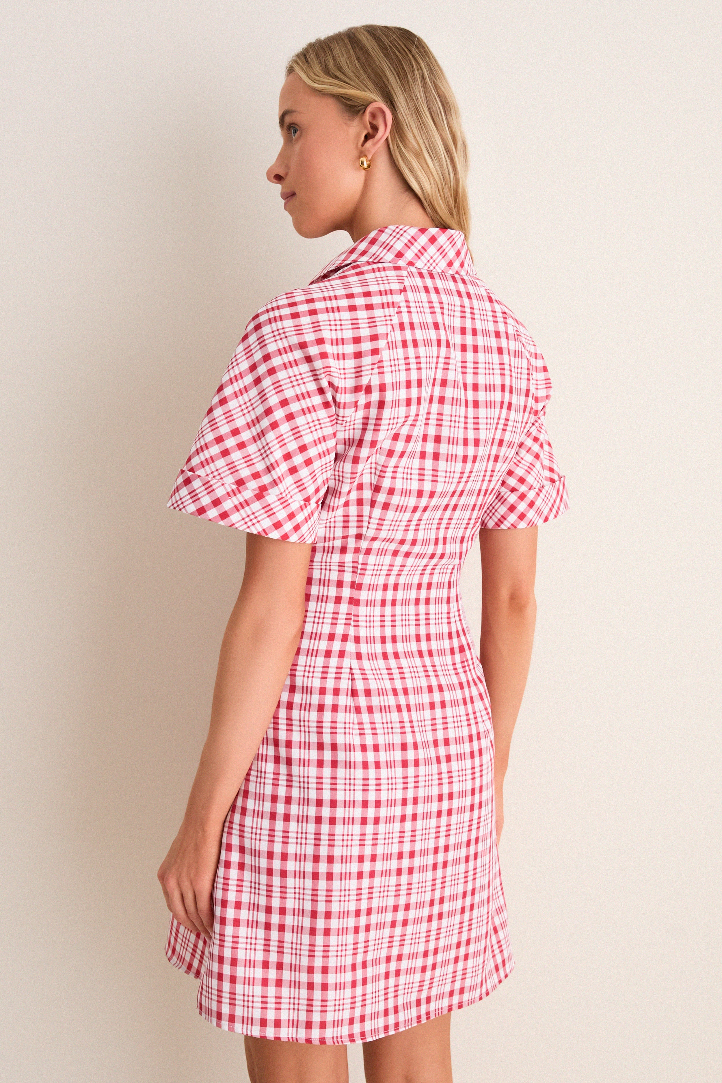 Red Plaid A-Line Mini Shirt Dress