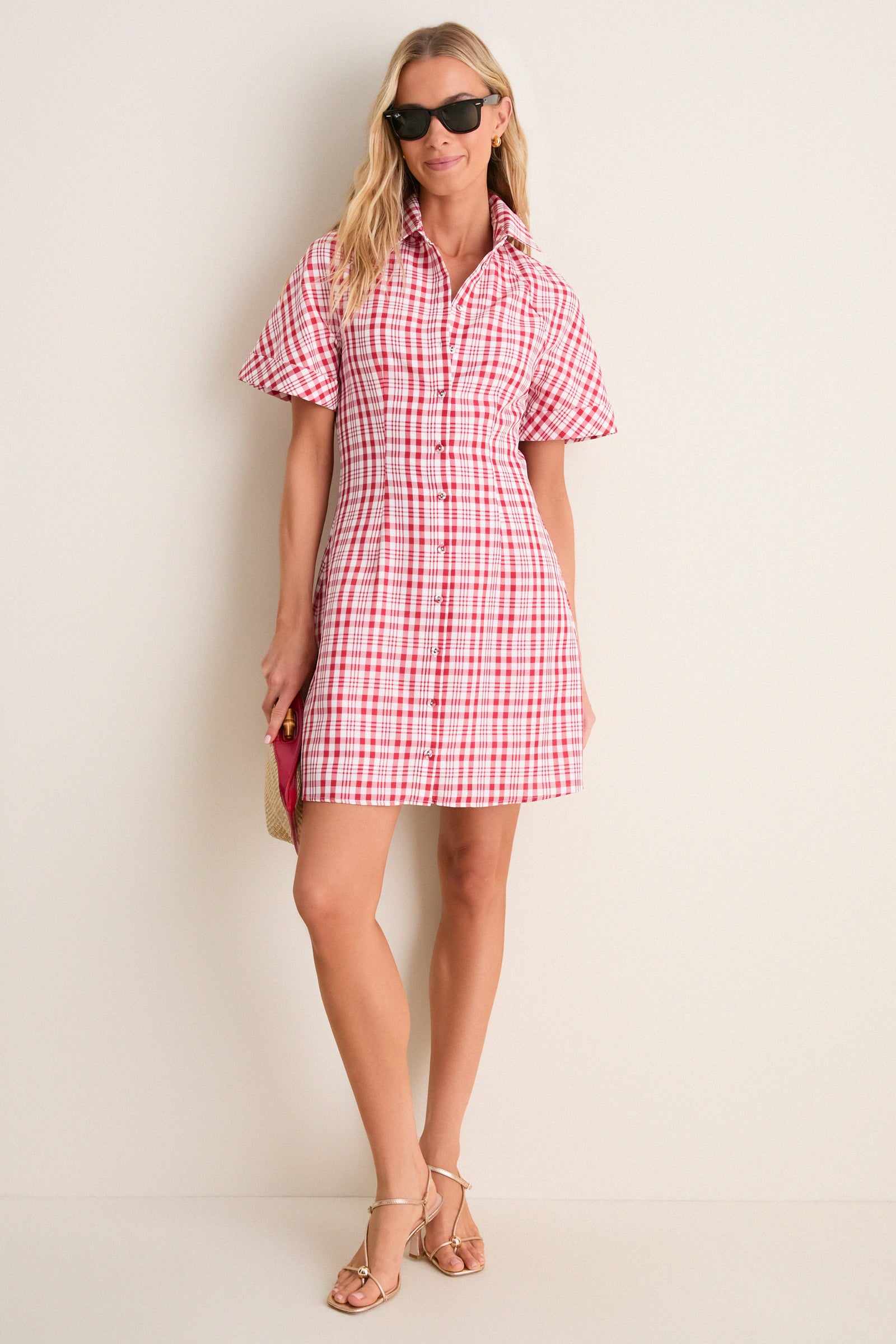 Red Plaid A-Line Mini Shirt Dress