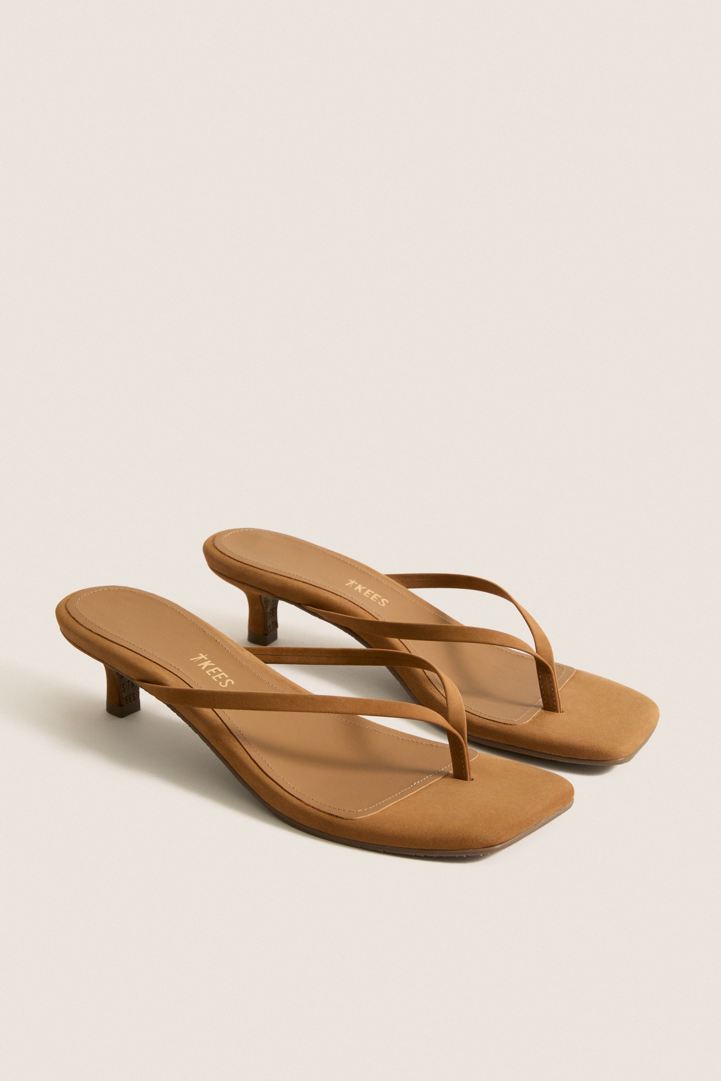 Camel Suede Square Toe Julia Heels | TKEES