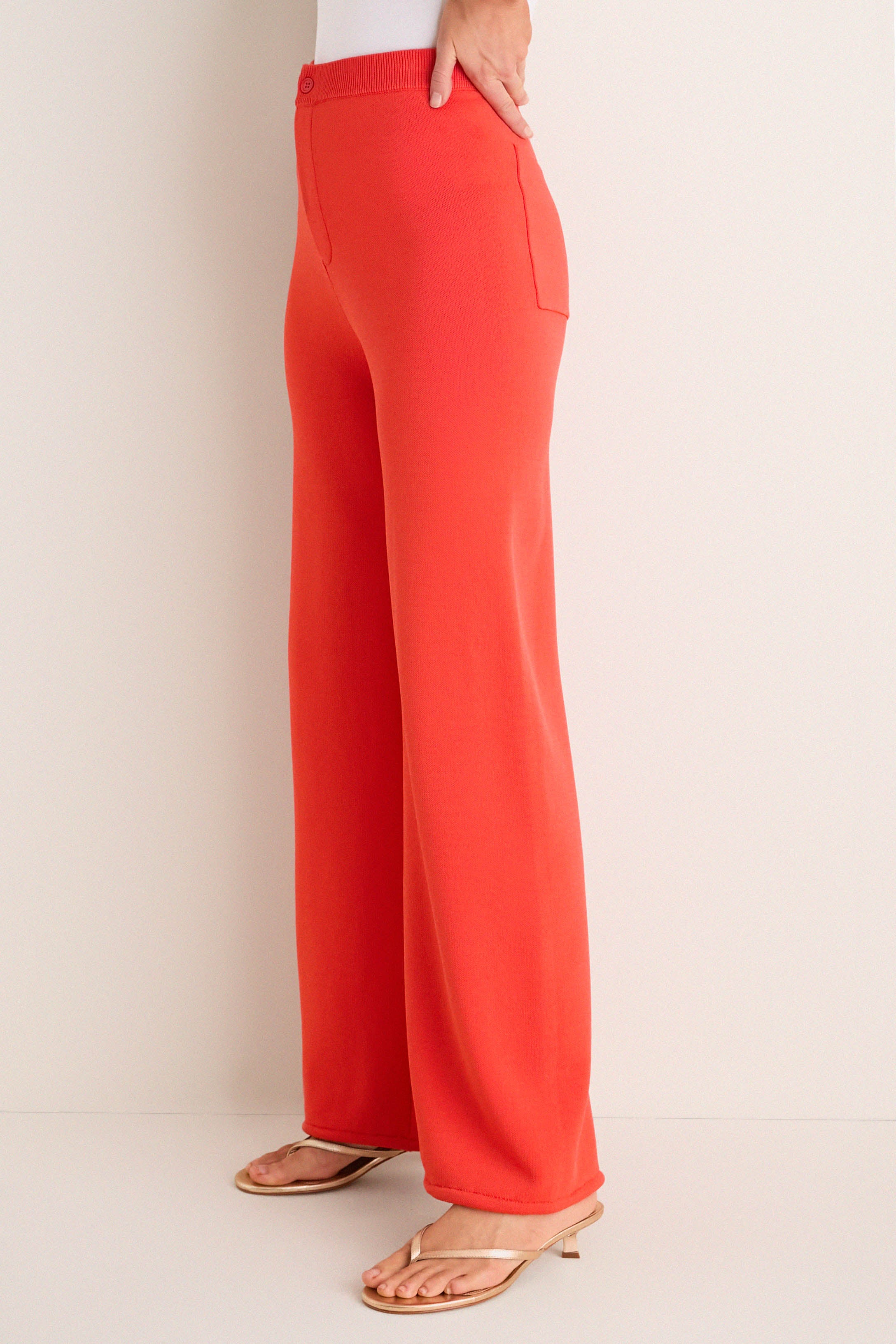 Coral Red Jabber Knit Pants