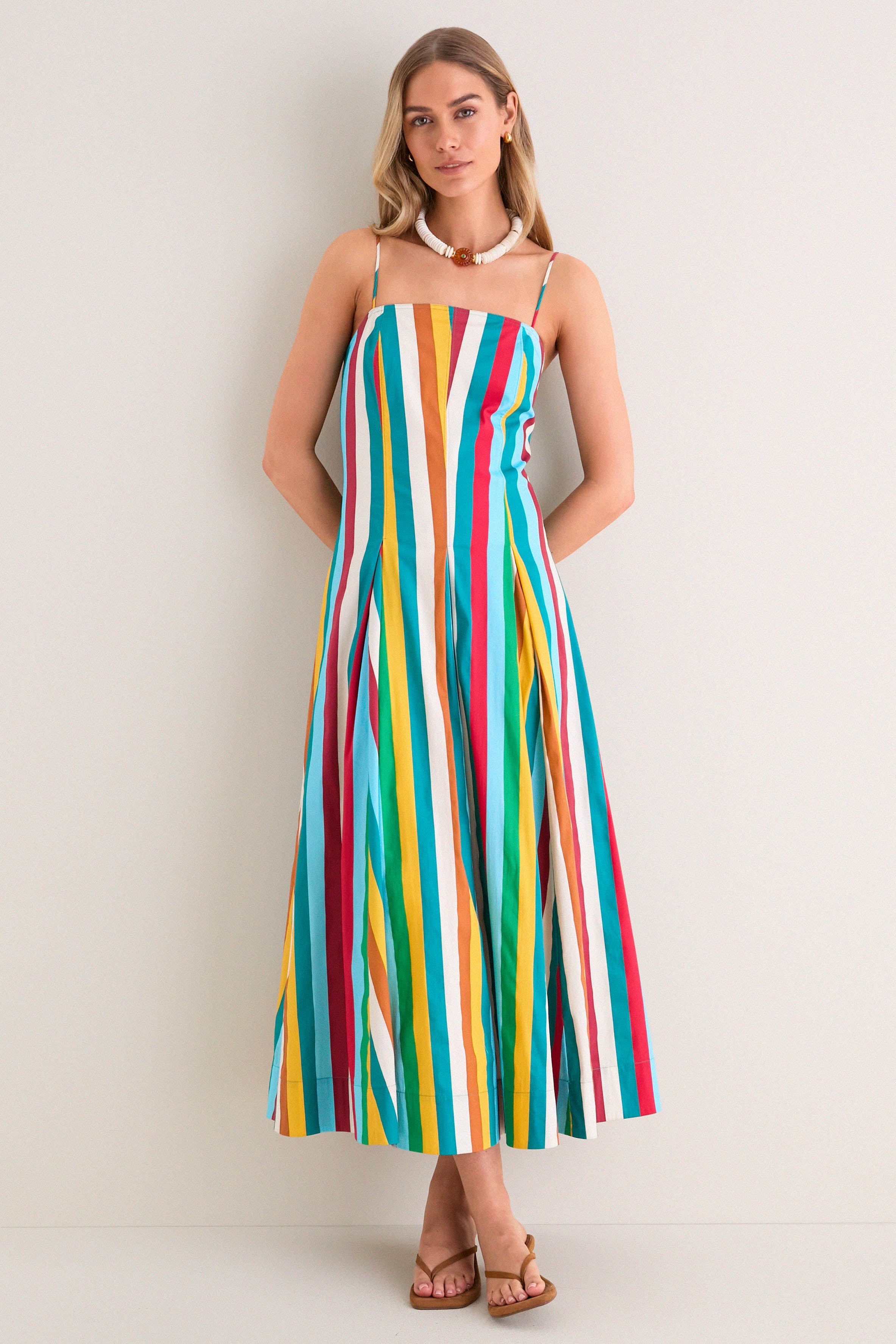 Vibrant Multi Stripe Astrid Poplin Midi Dress