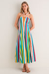 Vibrant Multi Stripe Astrid Poplin Midi Dress