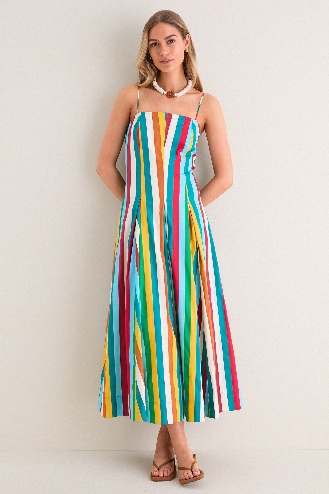 Vibrant Multi Stripe Astrid Poplin Midi Dress