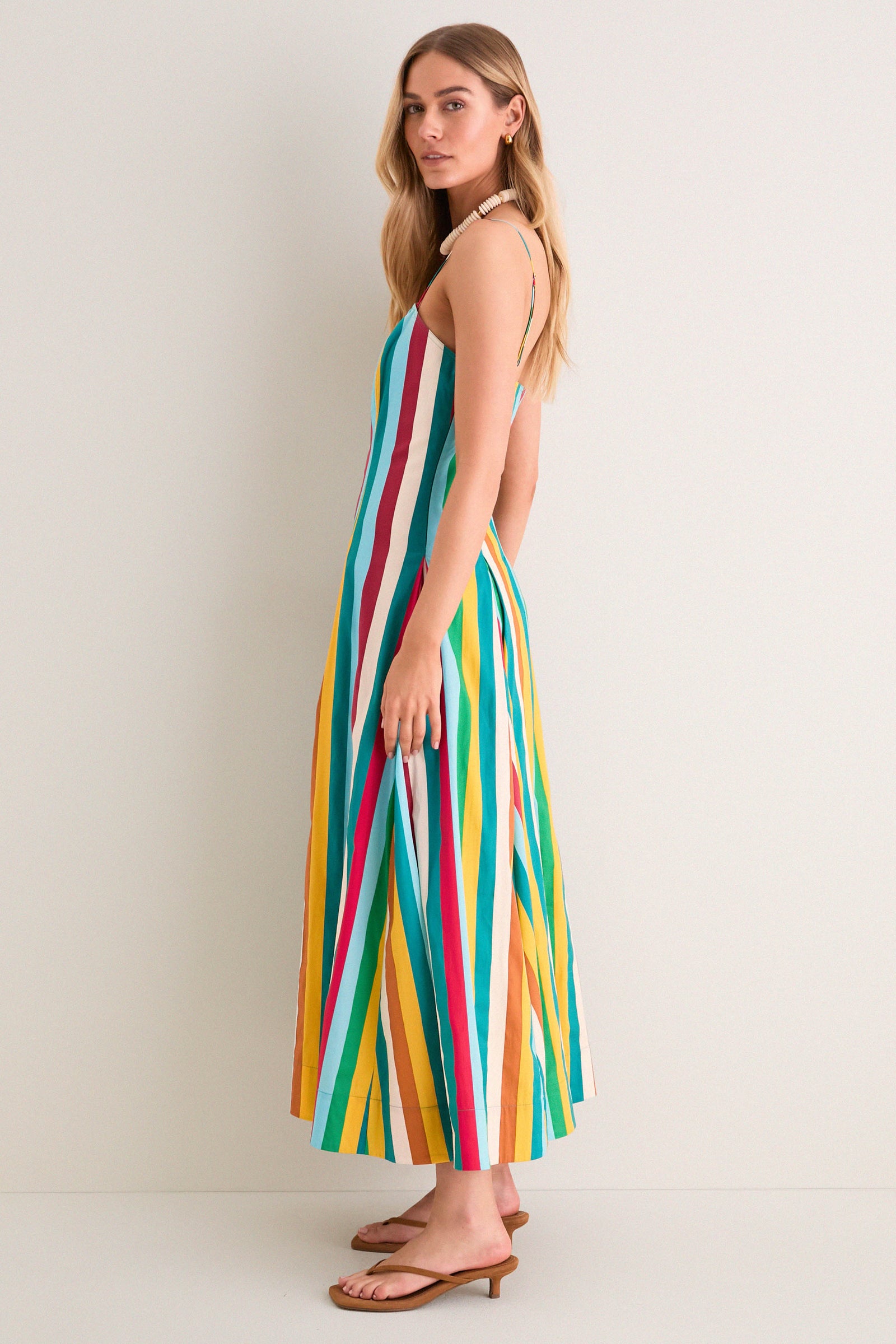 Vibrant Multi Stripe Astrid Poplin Midi Dress