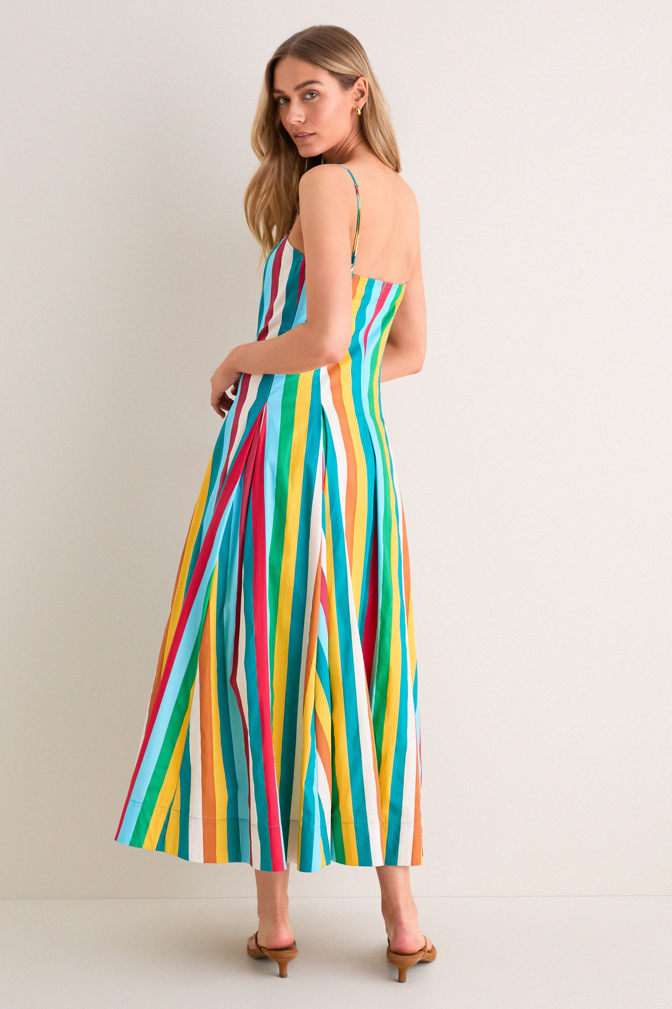 Vibrant Multi Stripe Astrid Poplin Midi Dress