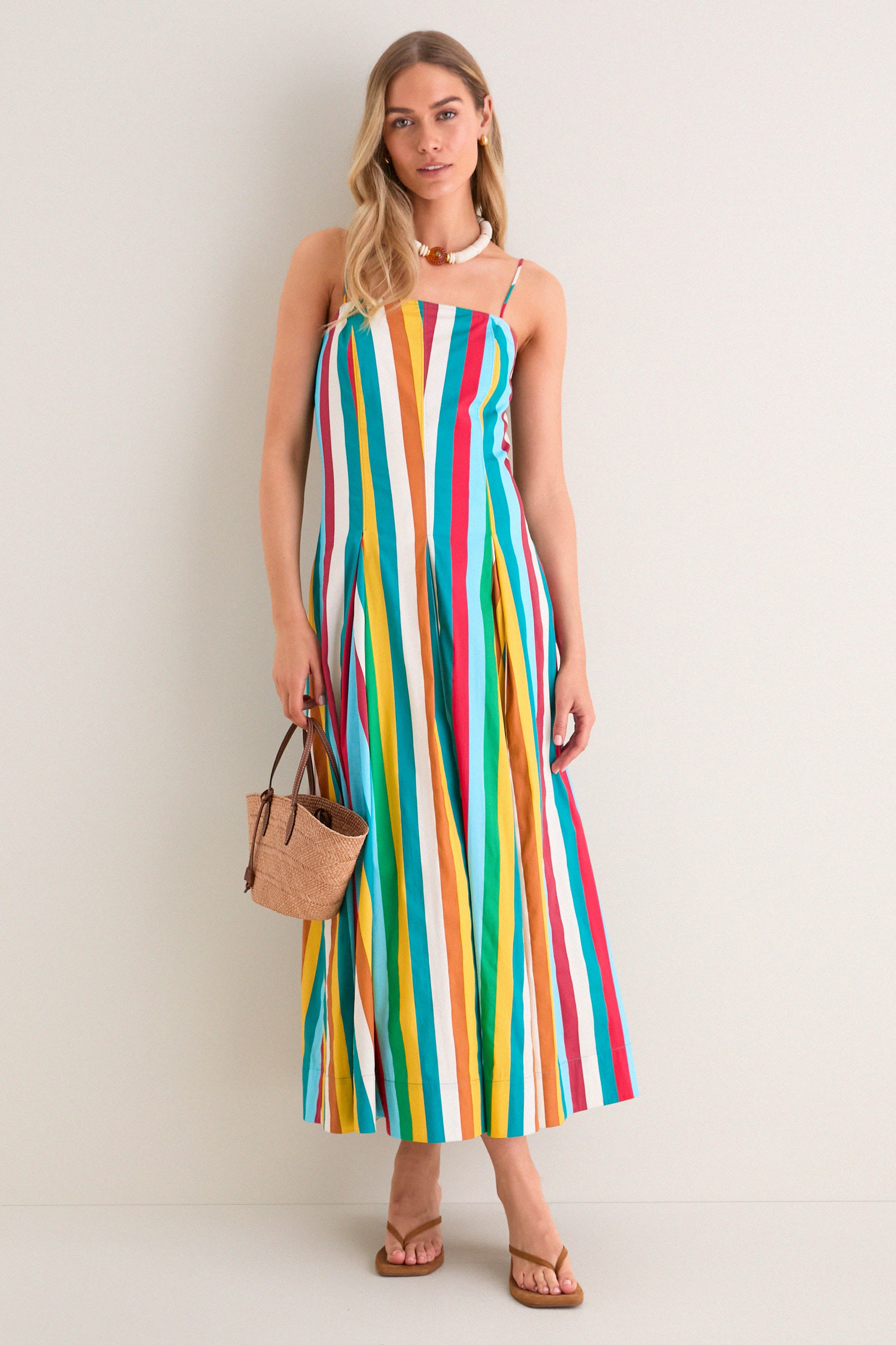 Vibrant Multi Stripe Astrid Poplin Midi Dress