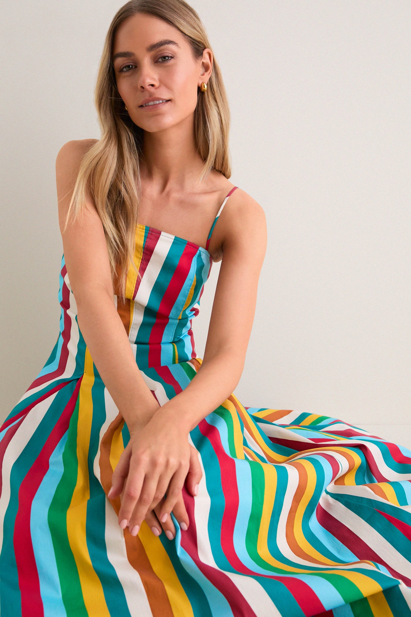 Vibrant Multi Stripe Astrid Poplin Midi Dress