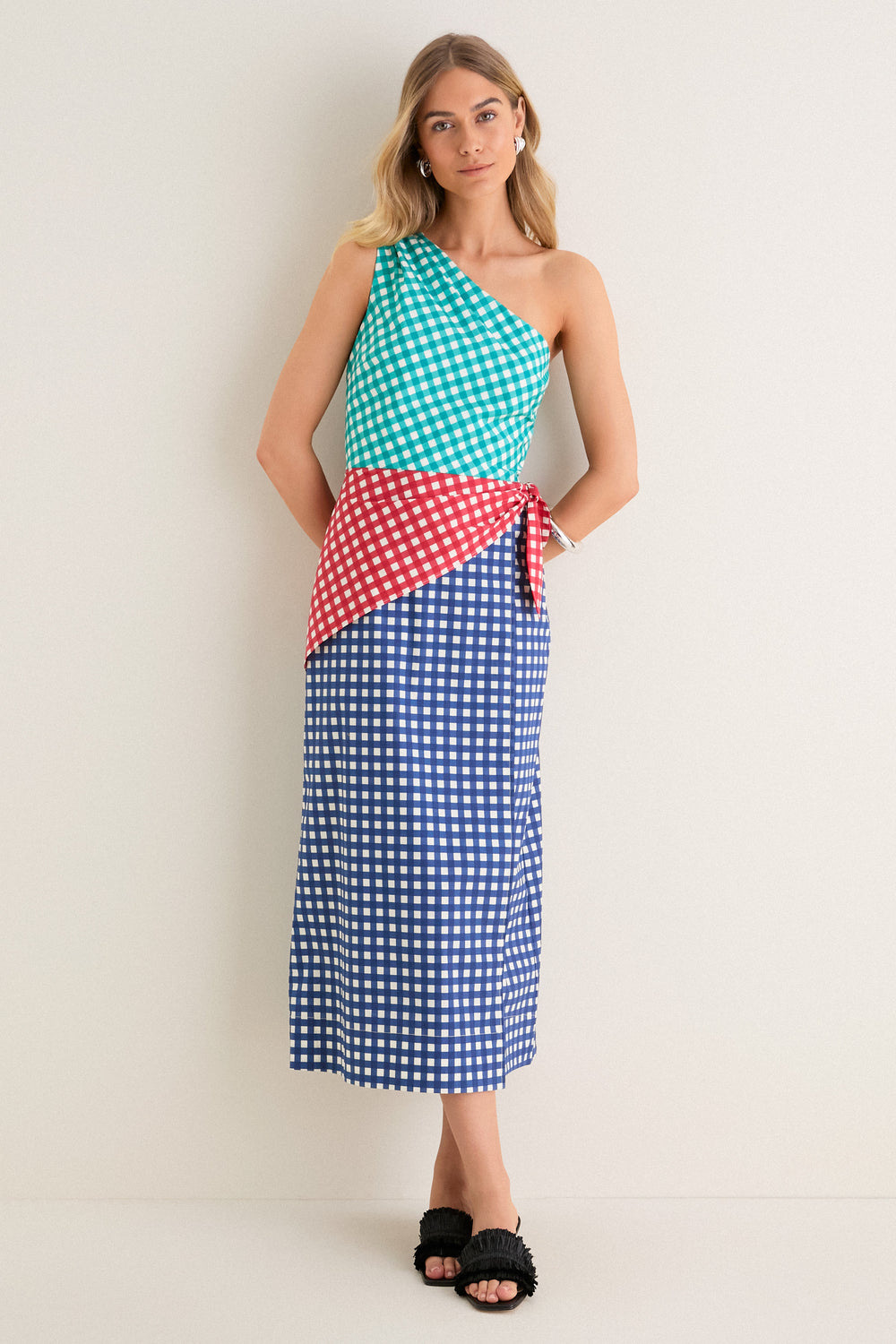 Teal Gingham Multi Belem Poplin Midi Dress