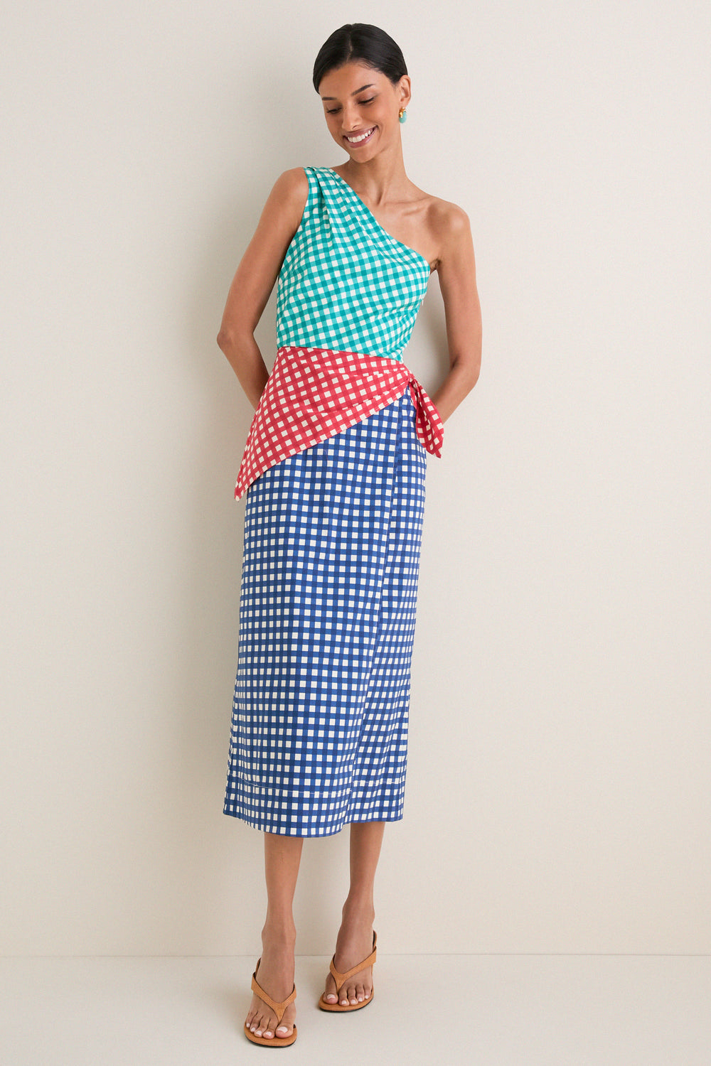 Teal Gingham Multi Belem Poplin Midi Dress