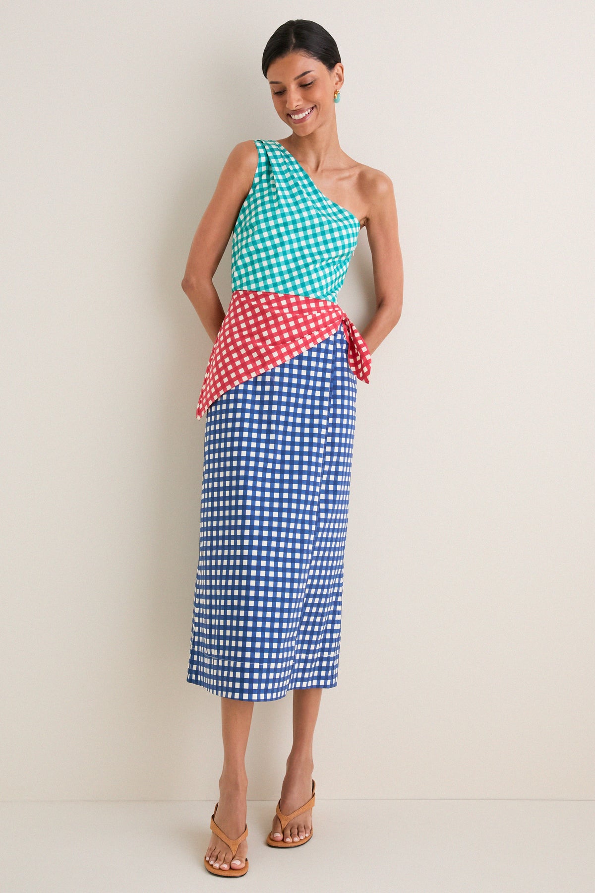 Teal Gingham Multi Belem Poplin Midi Dress