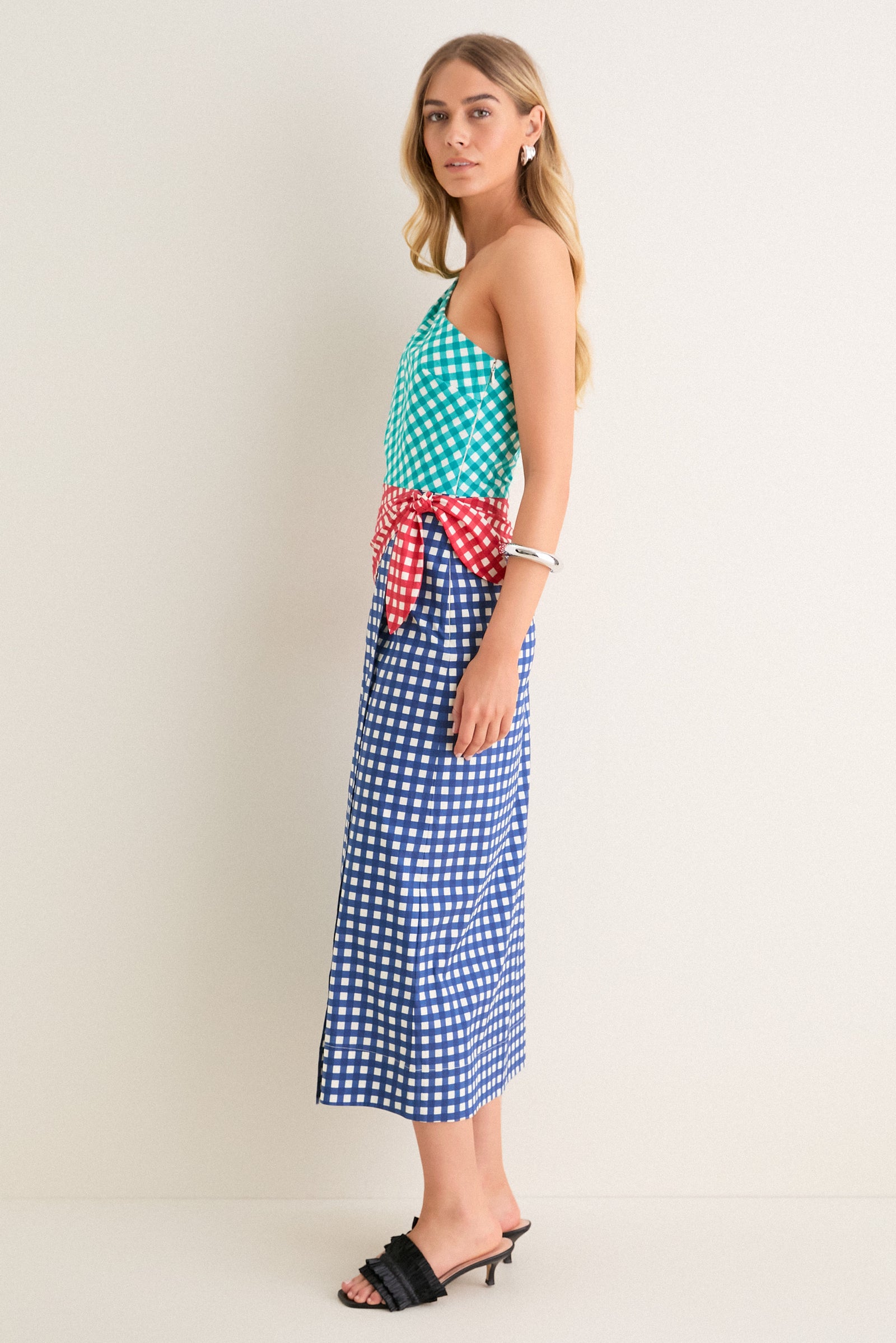 Teal Gingham Multi Belem Poplin Midi Dress