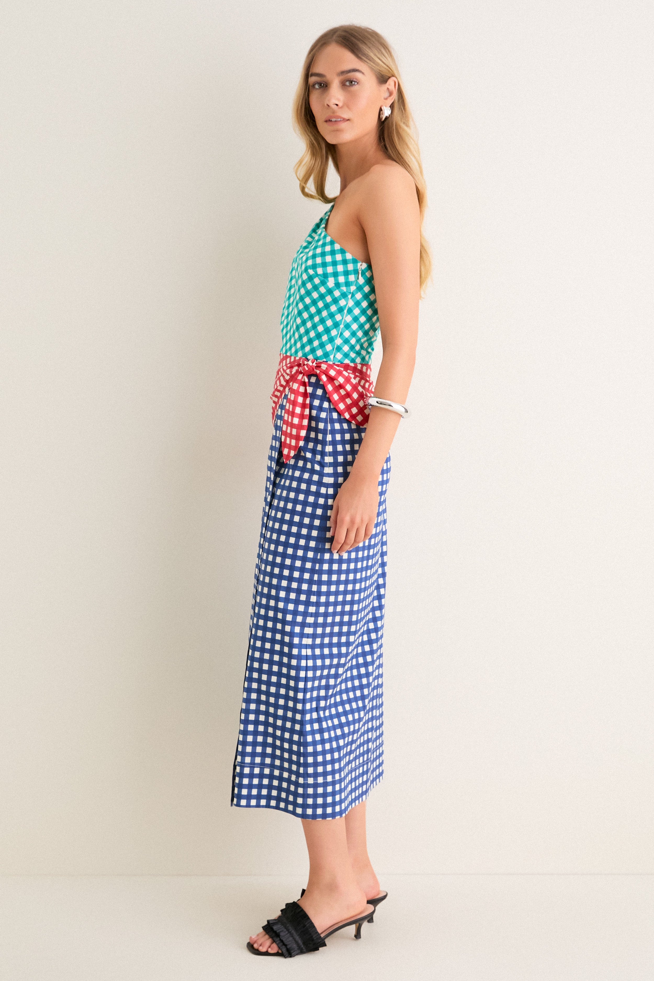 Teal Gingham Multi Belem Poplin Midi Dress