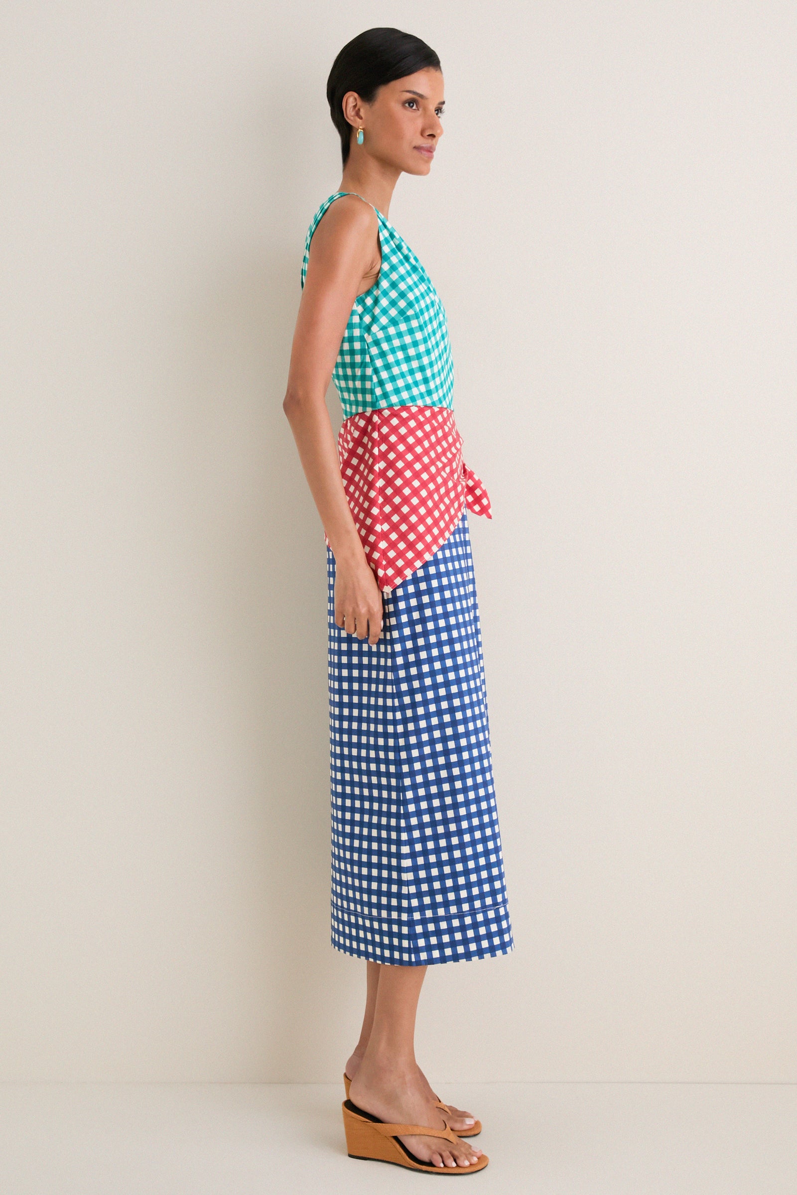 Teal Gingham Multi Belem Poplin Midi Dress