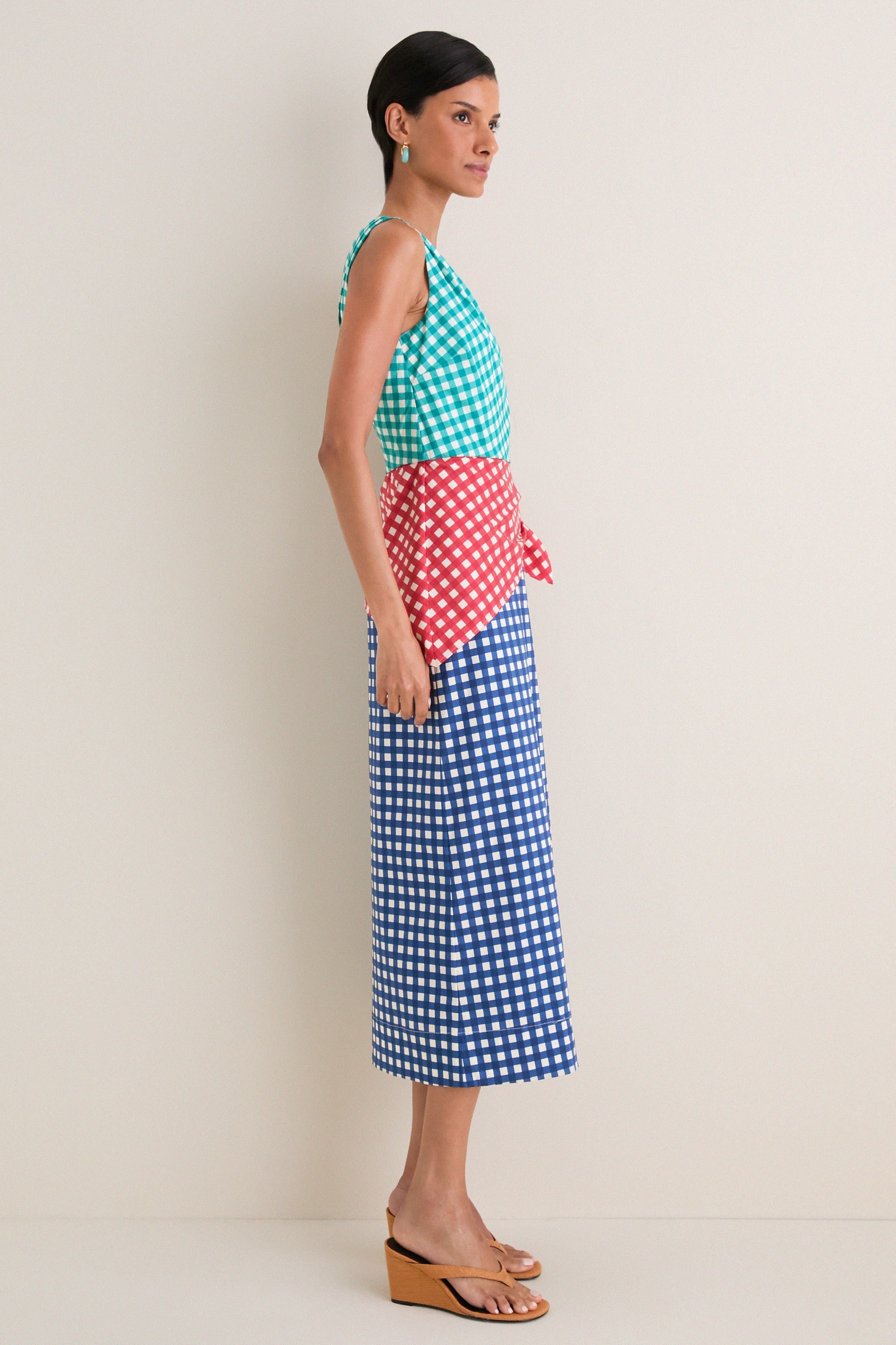 Teal Gingham Multi Belem Poplin Midi Dress
