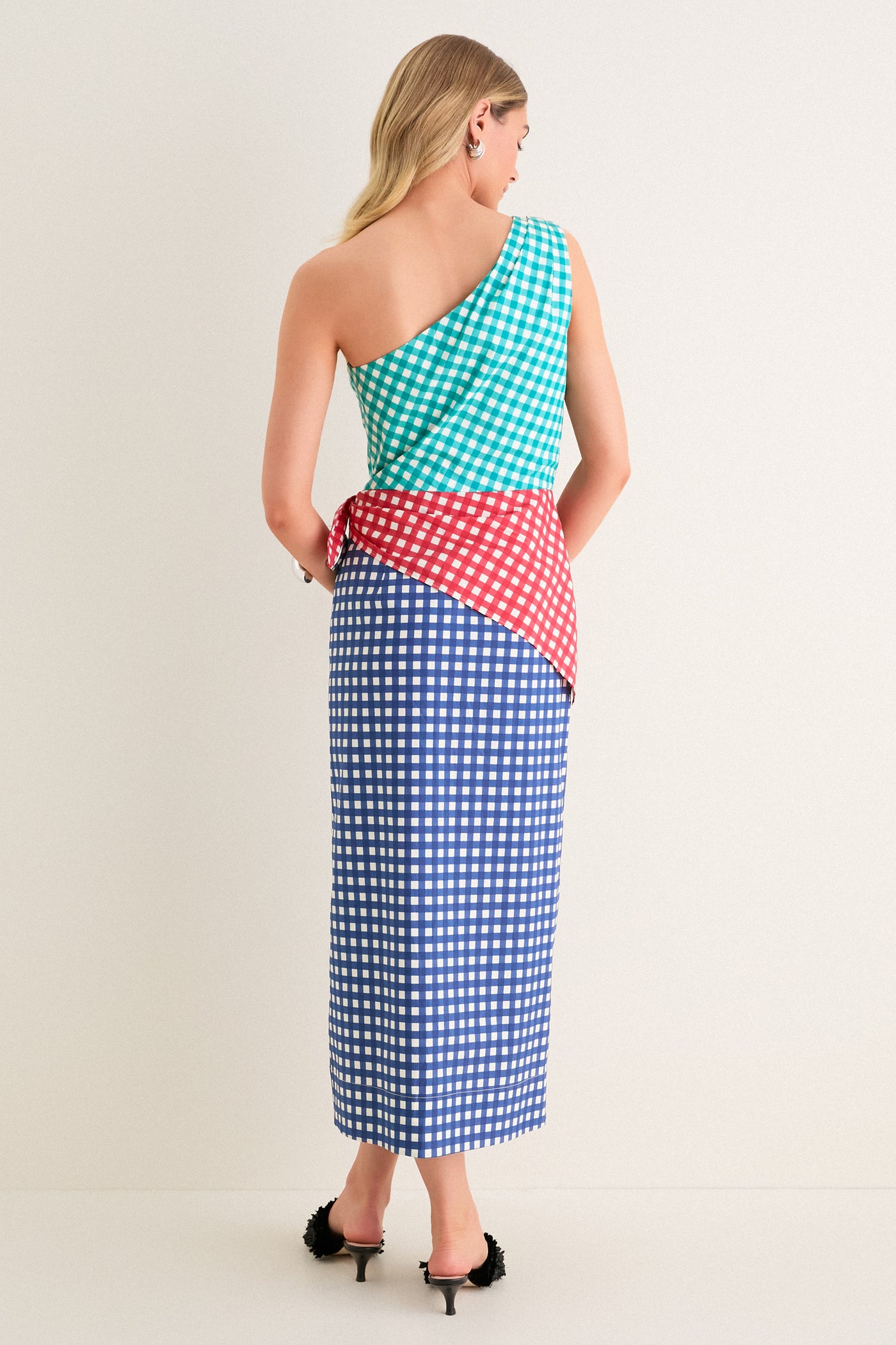 Teal Gingham Multi Belem Poplin Midi Dress