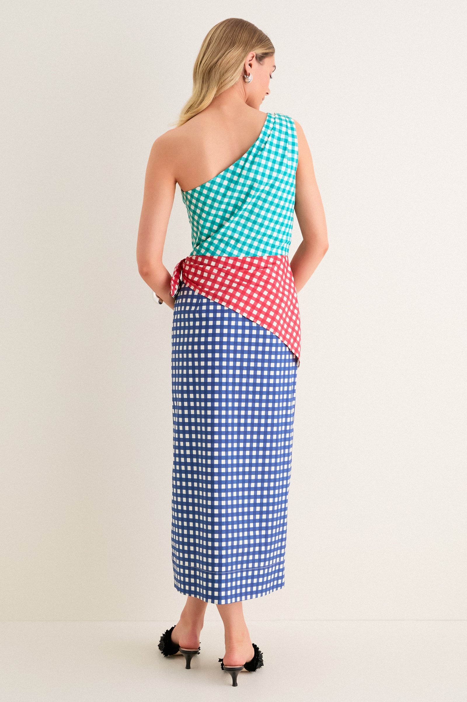 Teal Gingham Multi Belem Poplin Midi Dress