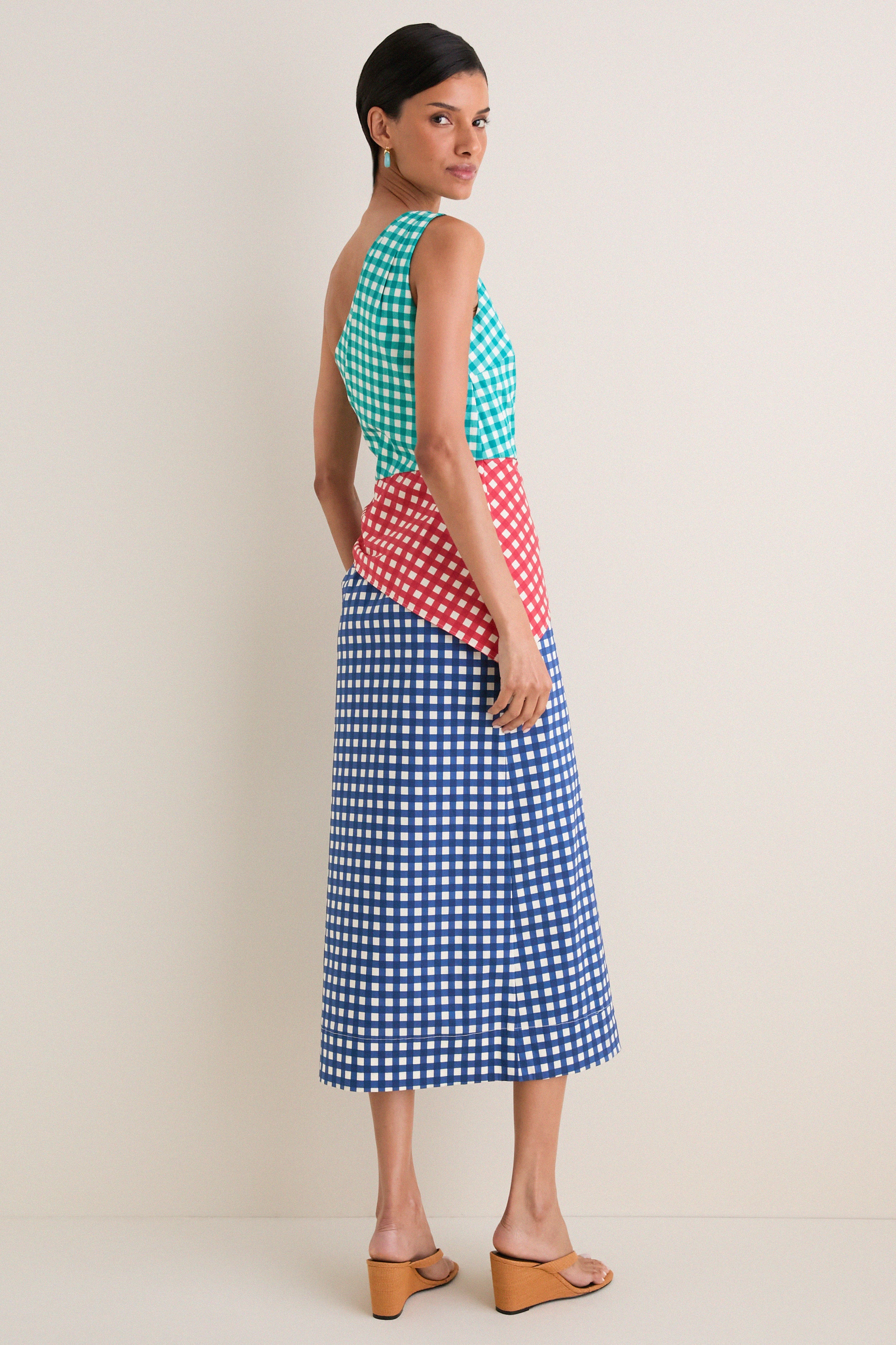 Teal Gingham Multi Belem Poplin Midi Dress