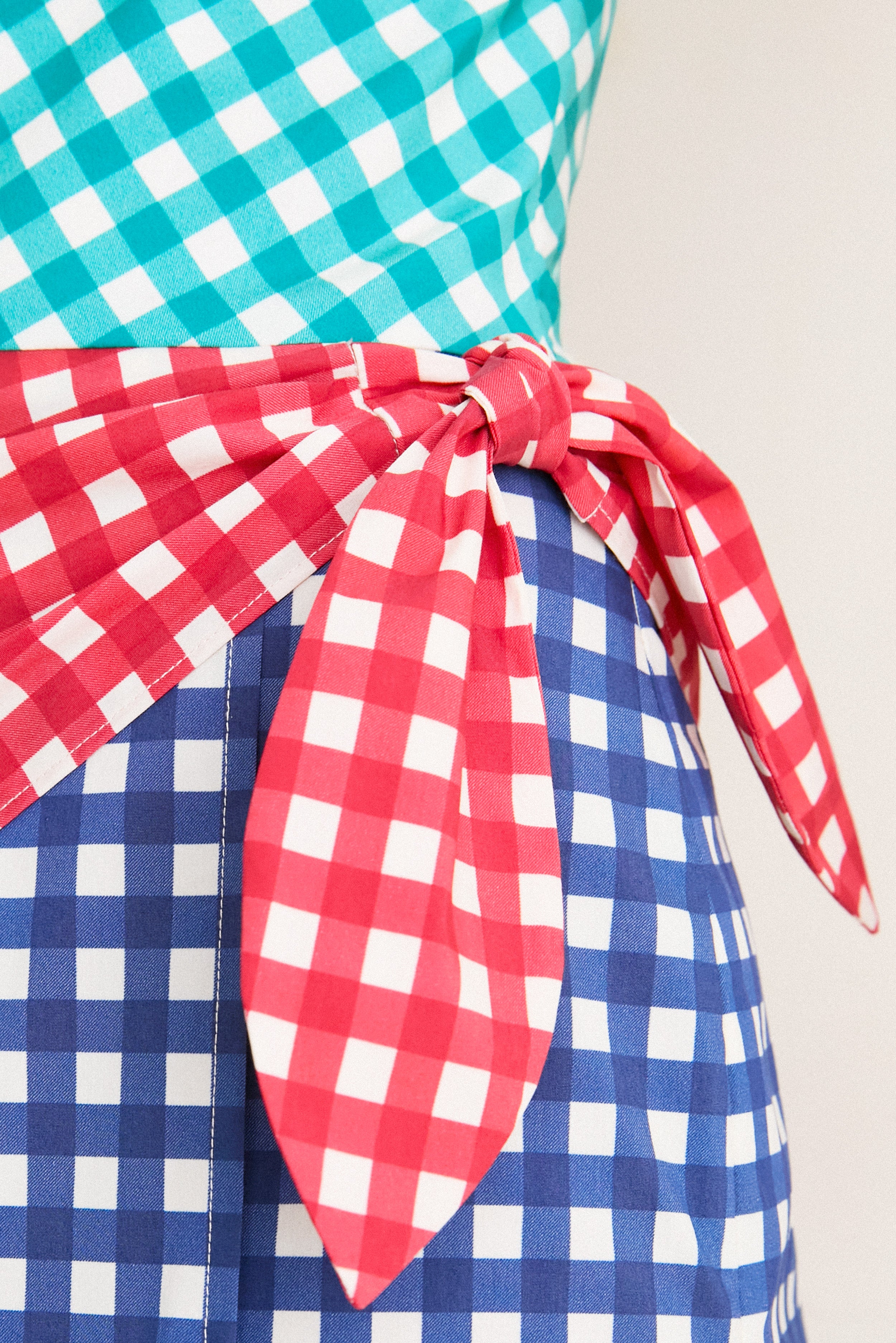 Teal Gingham Multi Belem Poplin Midi Dress