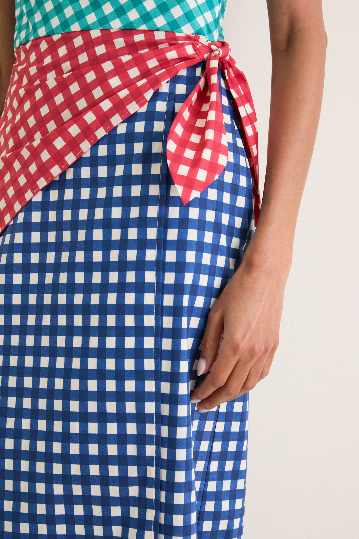 Teal Gingham Multi Belem Poplin Midi Dress