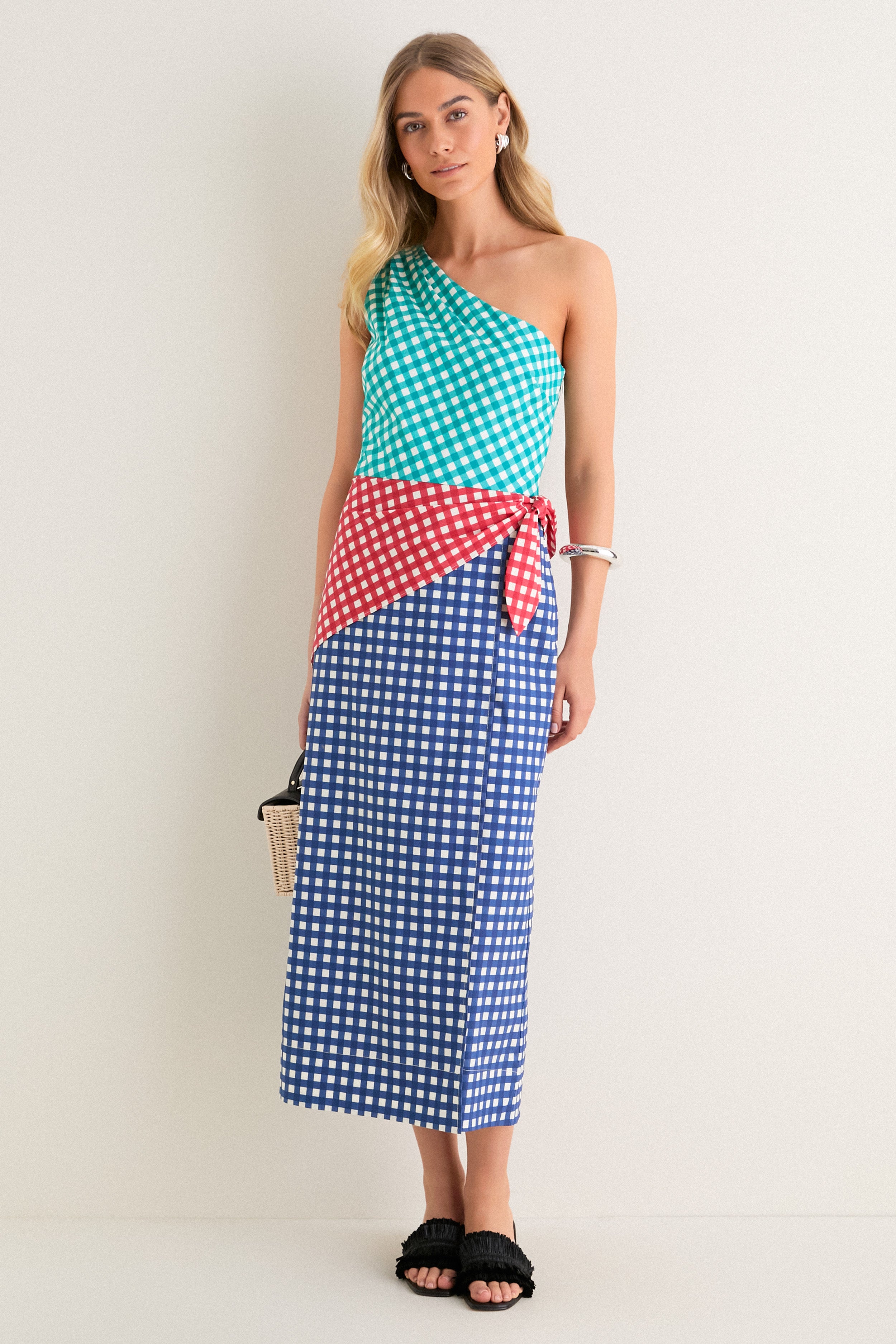 Teal Gingham Multi Belem Poplin Midi Dress