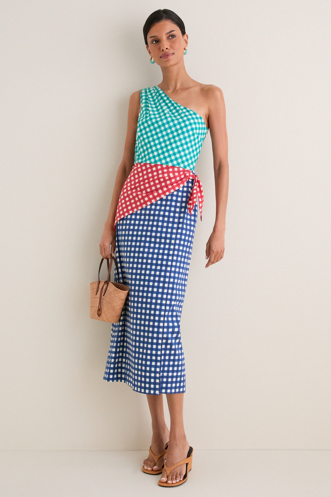 Teal Gingham Multi Belem Poplin Midi Dress