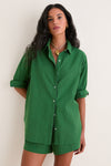 Tonal Green Stripe Seersucker Nadine Button Down