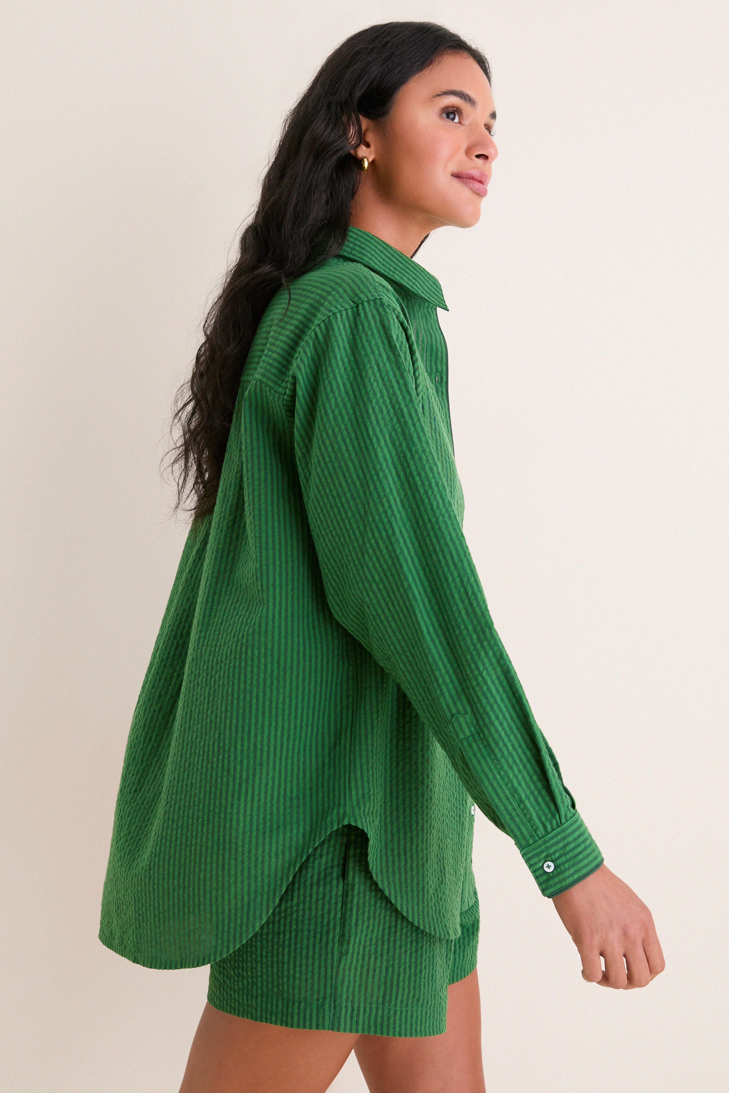 Tonal Green Stripe Seersucker Nadine Button Down | Tuckernuck