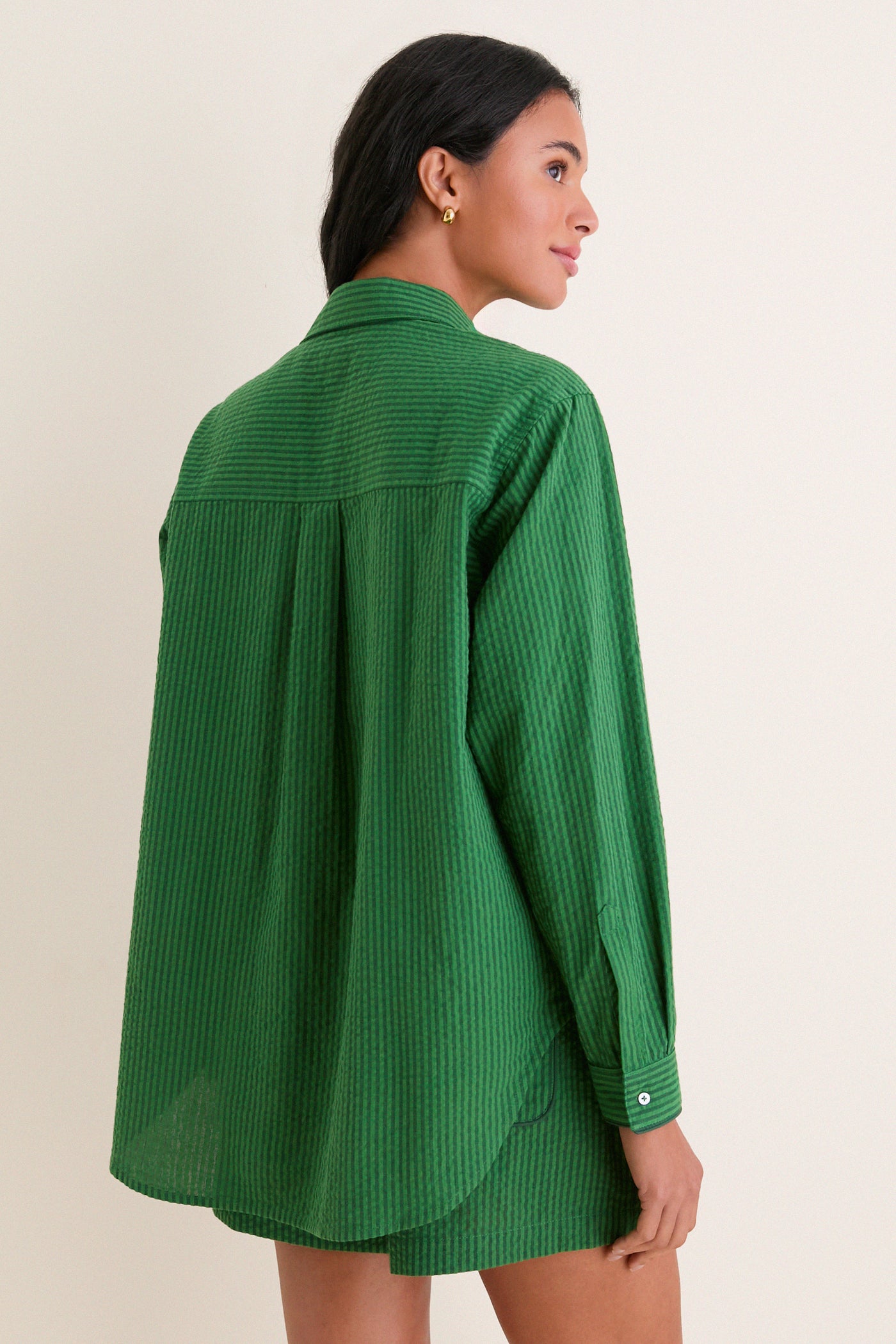 Tonal Green Stripe Seersucker Nadine Button Down