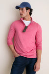 Man models the Heathered Red Featherweight Performance Pullover, showcasing its classic, effortless style with relaxed fit, front zip, and high-end cooling fabric.