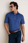 Young man wearing the Navy Captain Heather Performance Sport Players Shirt with a classic collar and chest pocket, embodying effortless style and high-end comfort.