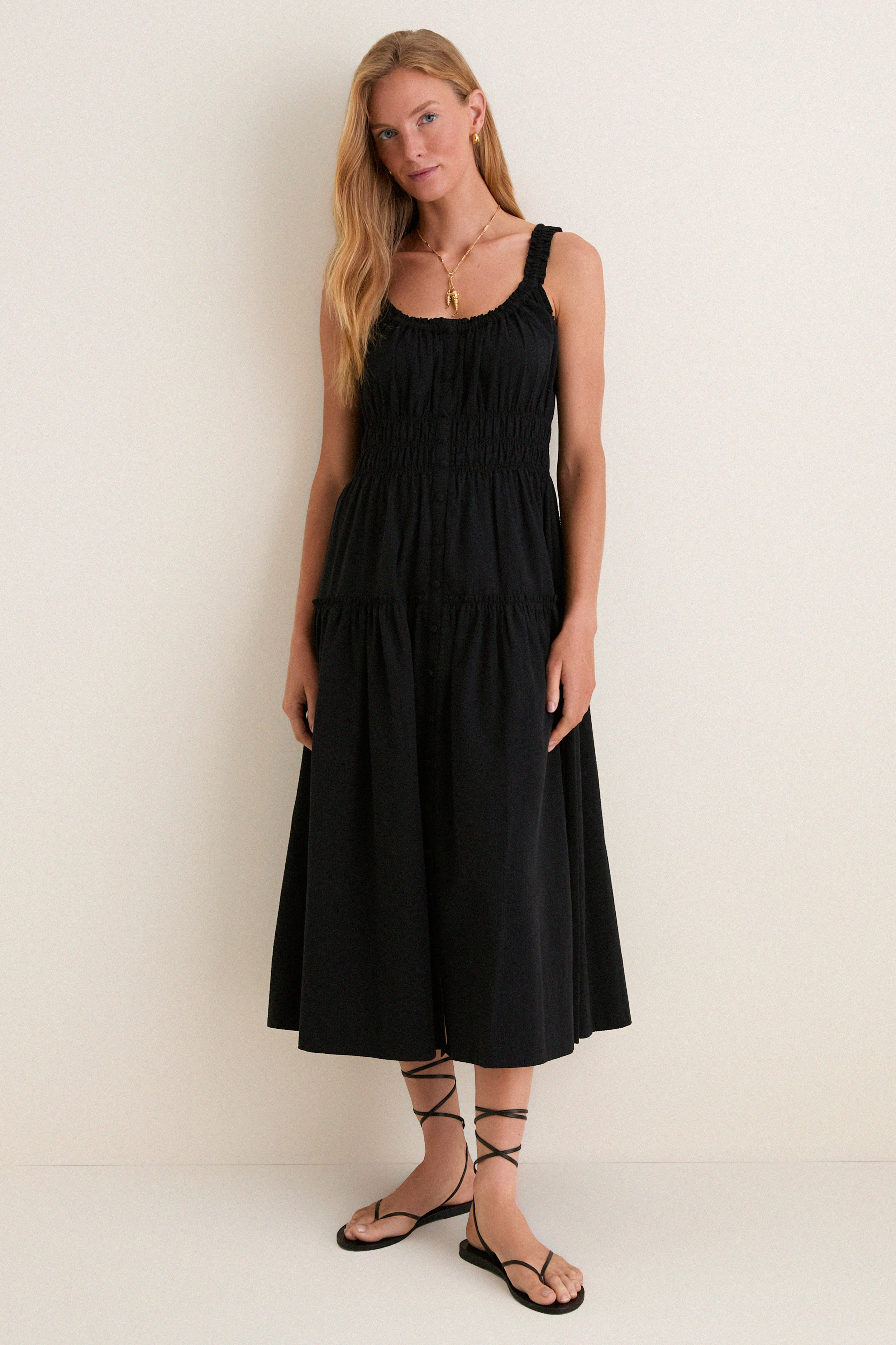 Tuckernuck Black Seersucker Landis Dress Black / L