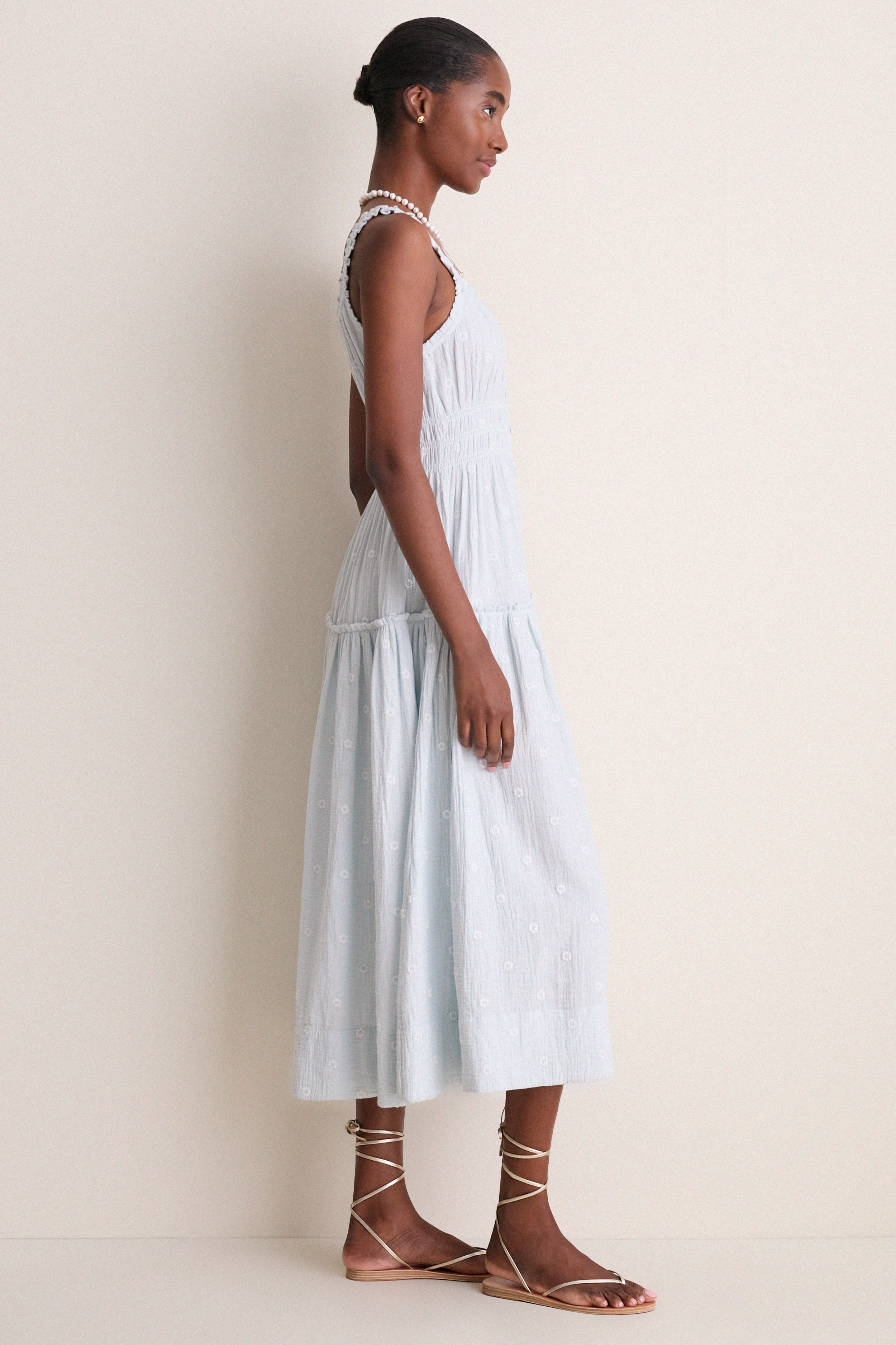 Blue Gauze Daisy Embroidered Landis Midi Dress | Tuckernuck