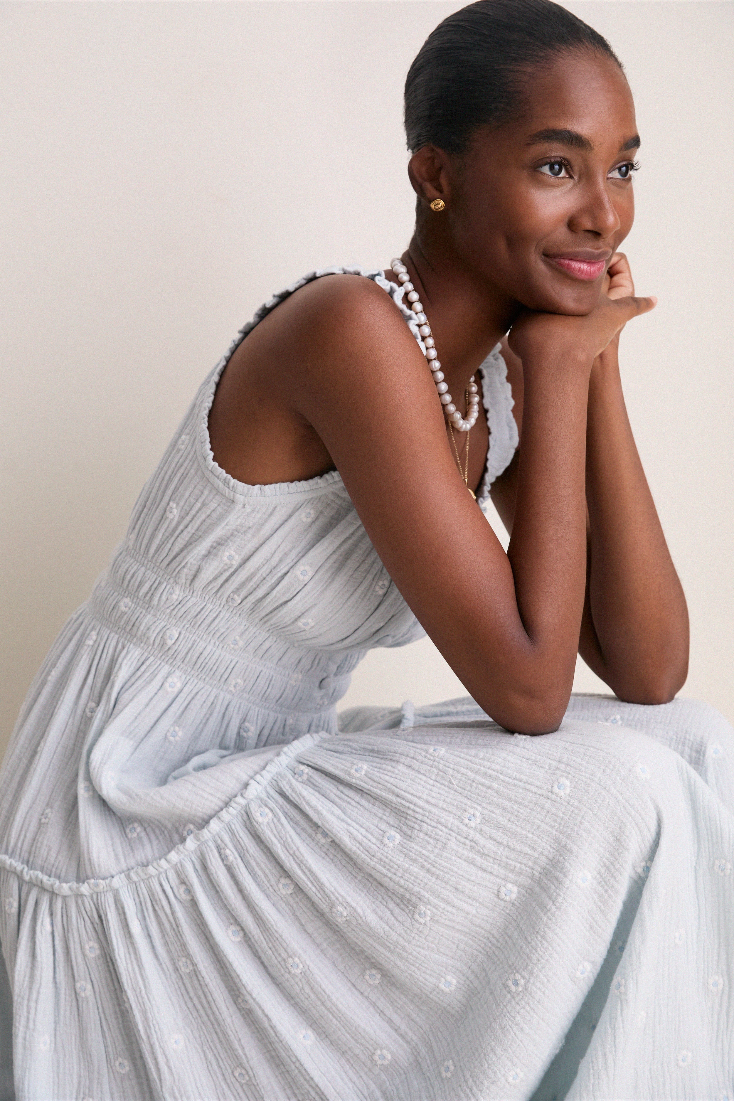 Blue Gauze Daisy Embroidered Landis Midi Dress | Tuckernuck