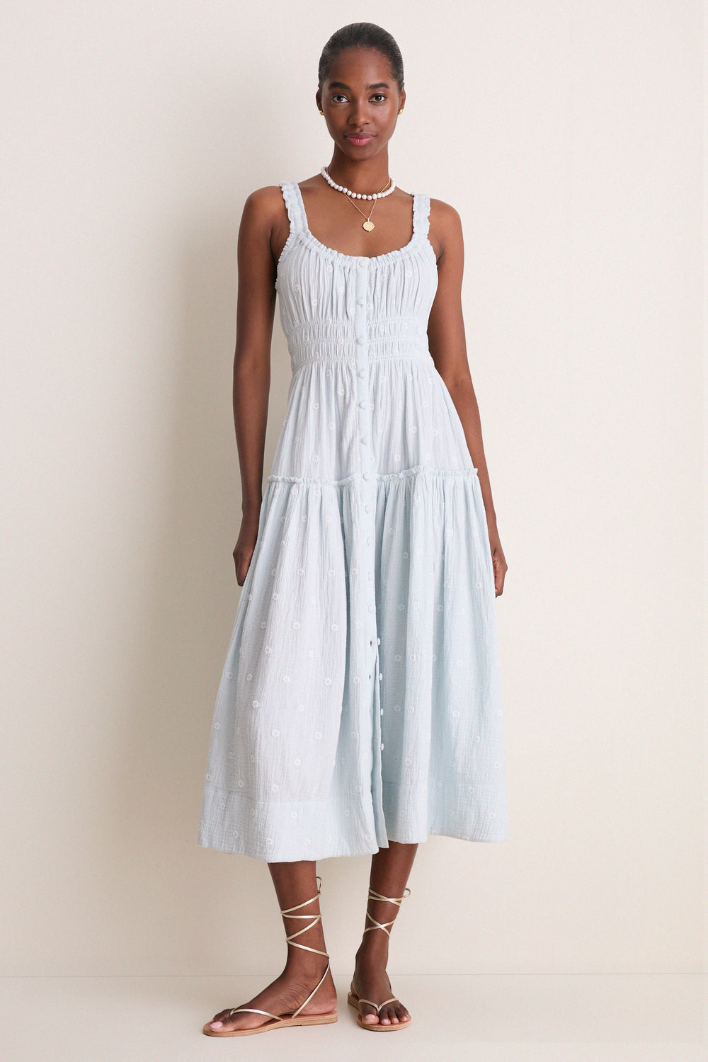 tuckernuck dresses Blue Gauze Daisy Embroidered Landis Midi Dress