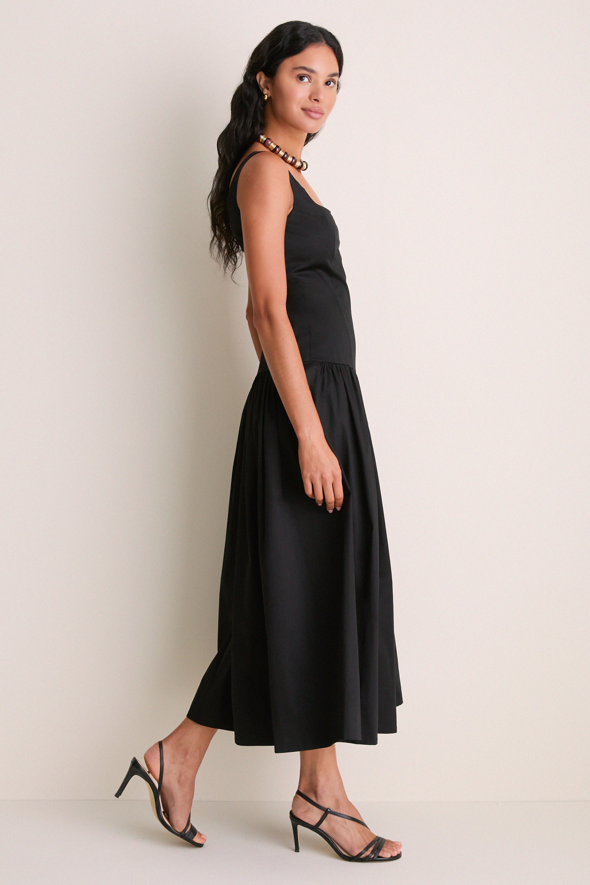 【L'or】Waist tuck Dress Black Black Cotton Sateen Dominique Maxi Dress | Tuckernuck