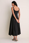 Black Cotton Sateen Dominique Maxi Dress