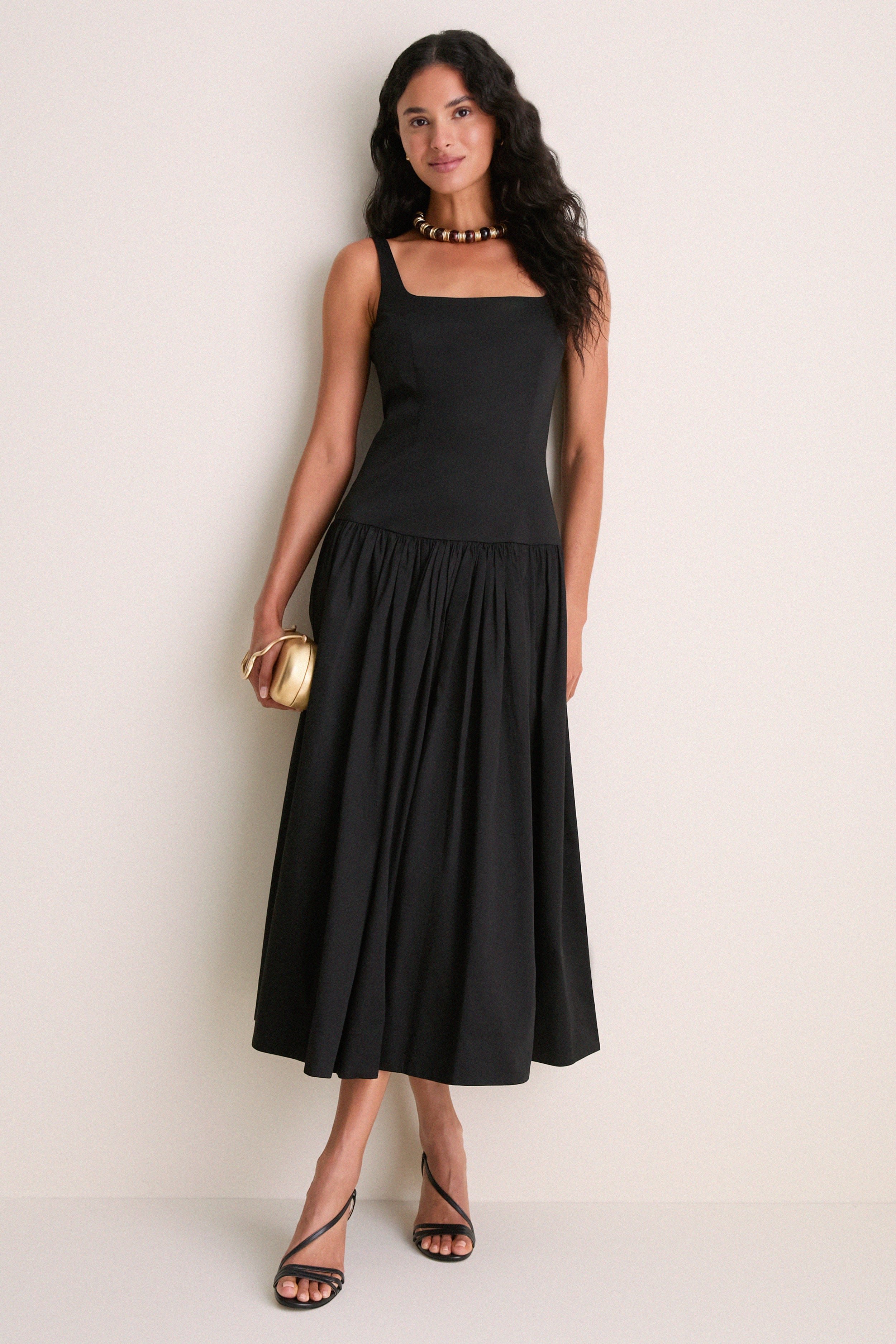 【L'or】Waist tuck Dress Black Black Cotton Sateen Dominique Maxi Dress | Tuckernuck