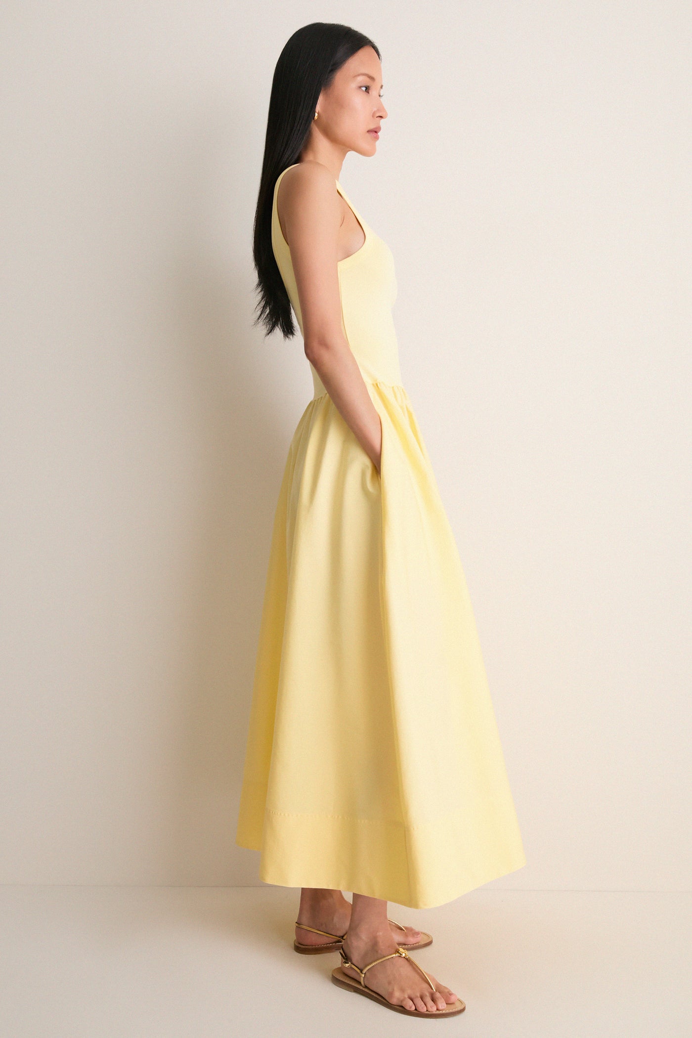 T Bird Yellow Poplin Woven Crewneck Dress