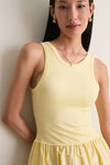 T Bird Yellow Poplin Woven Crewneck Dress