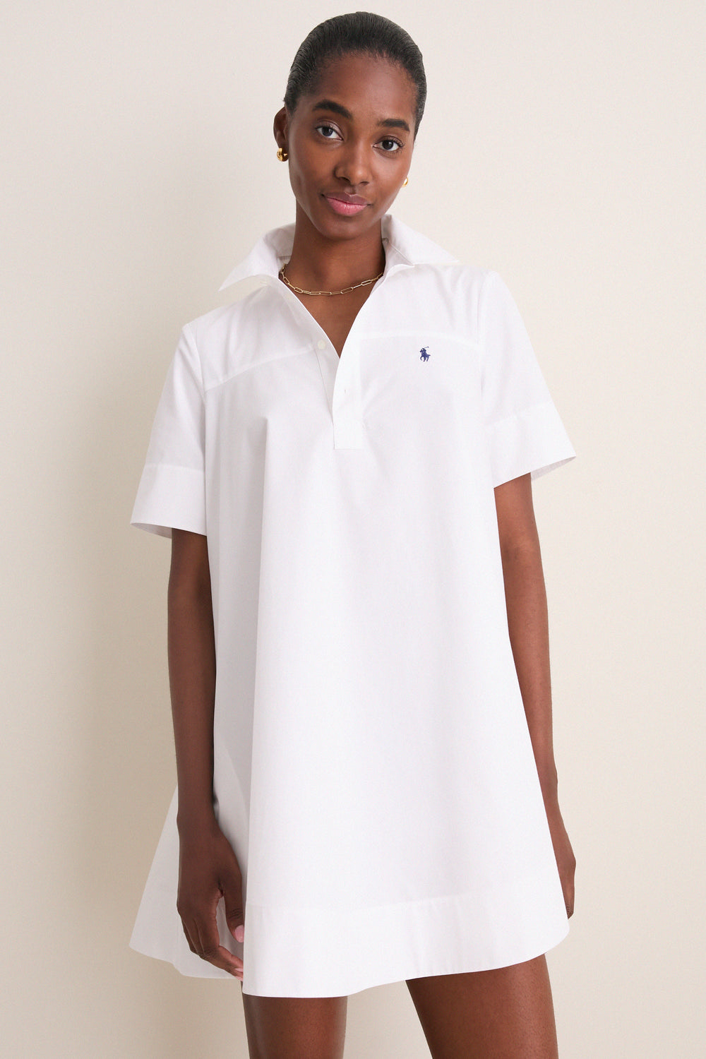 White Poplin Woven Collared Babydoll Dress White Poplin Woven Collared Babydoll Dress