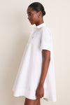White Poplin Woven Collared Babydoll Dress