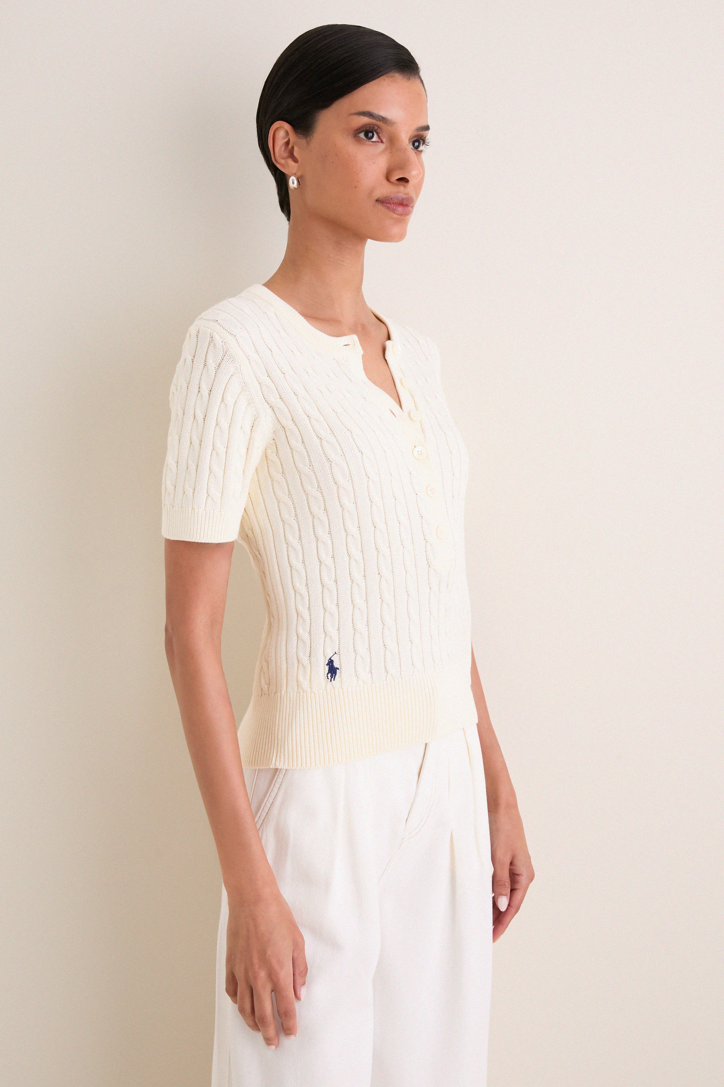 Clubhouse Cream Cotton Short Sleeve Henley Sweater