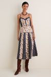 Floral Cotton Silk Woven V-Neck Midi Dress