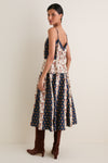Floral Cotton Silk Woven V-Neck Midi Dress