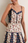 Floral Cotton Silk Woven V-Neck Midi Dress