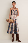 Floral Cotton Silk Woven V-Neck Midi Dress